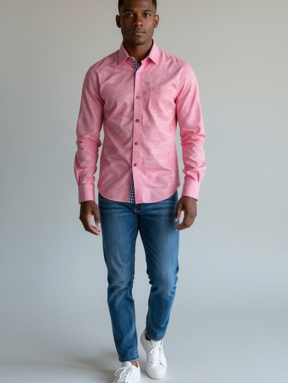 Men's Pink Button-Up Slim Fit Dress Shirt